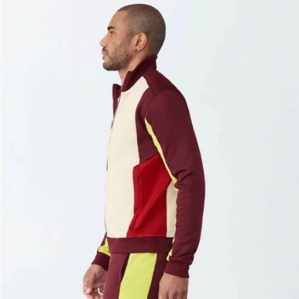 NWT GSTQ Men’s Colorblock Knit Zip-Up Jacket Cream Maroon Bright Yellow - L